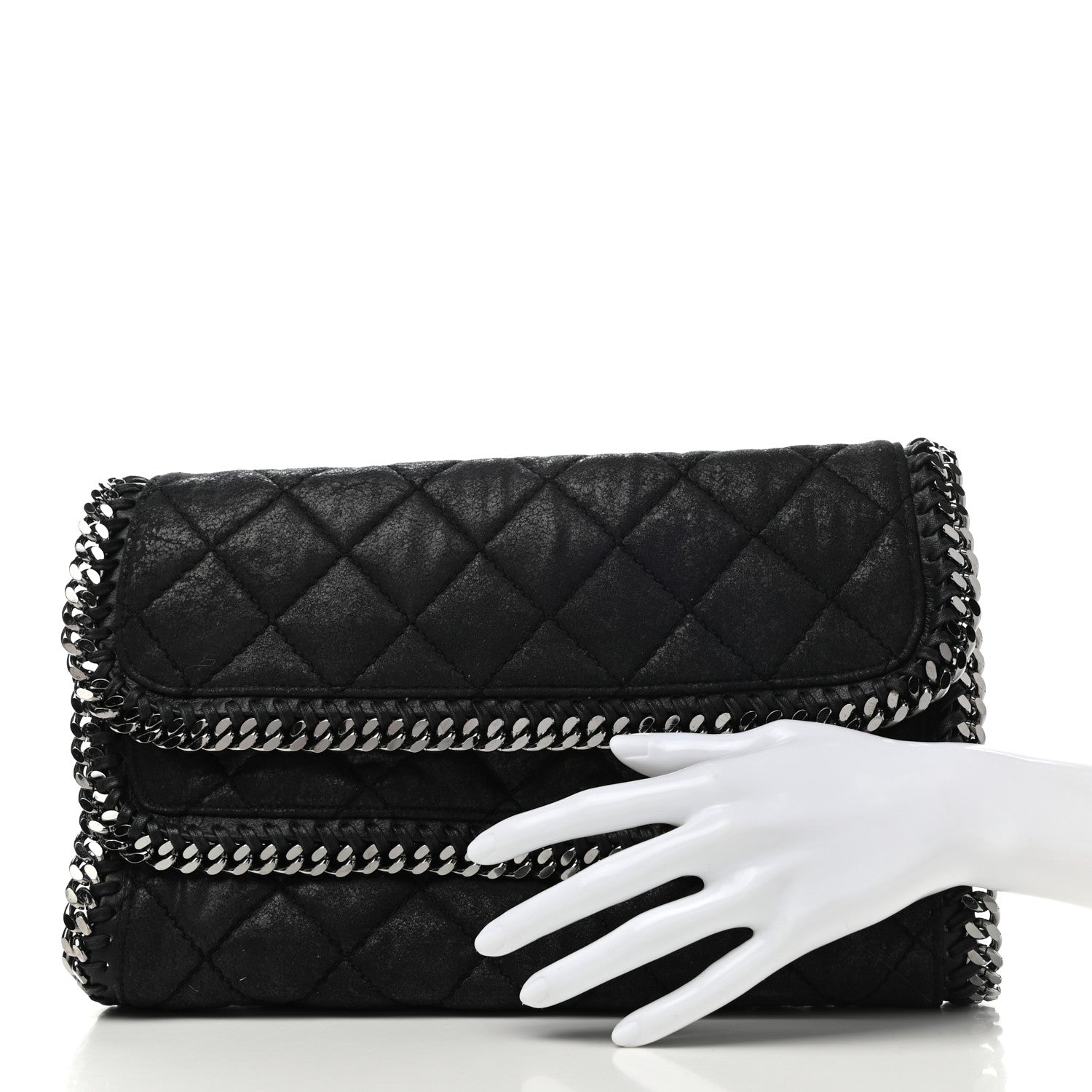 Stella McCartney Shaggy Deer Quilted Falabella Fold Over Clutch Black 2 of 8
