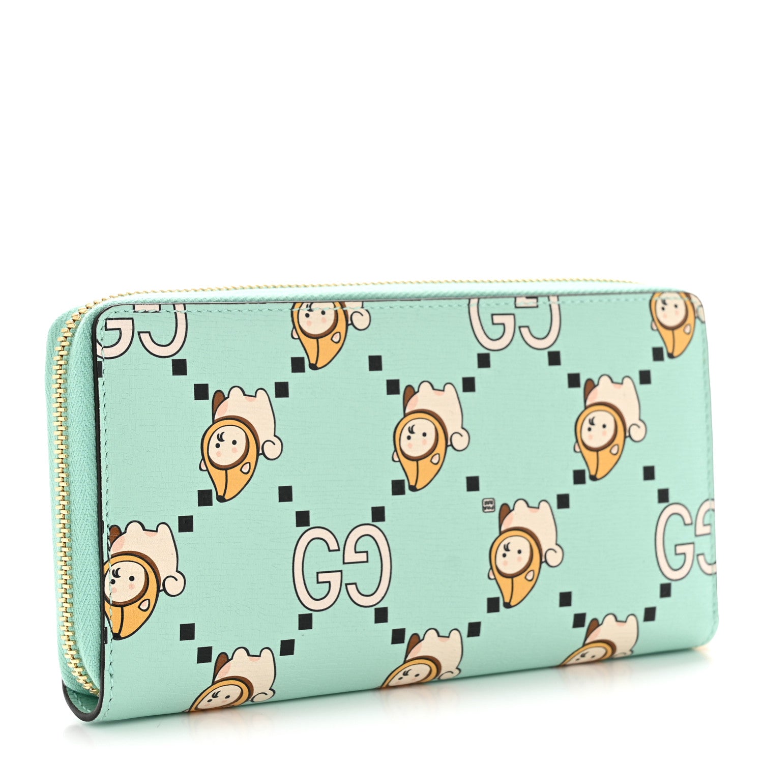Gucci X PIKARAR Textured Dollar Calfskin Animal Print Zip Around Wallet Green 3 of 10