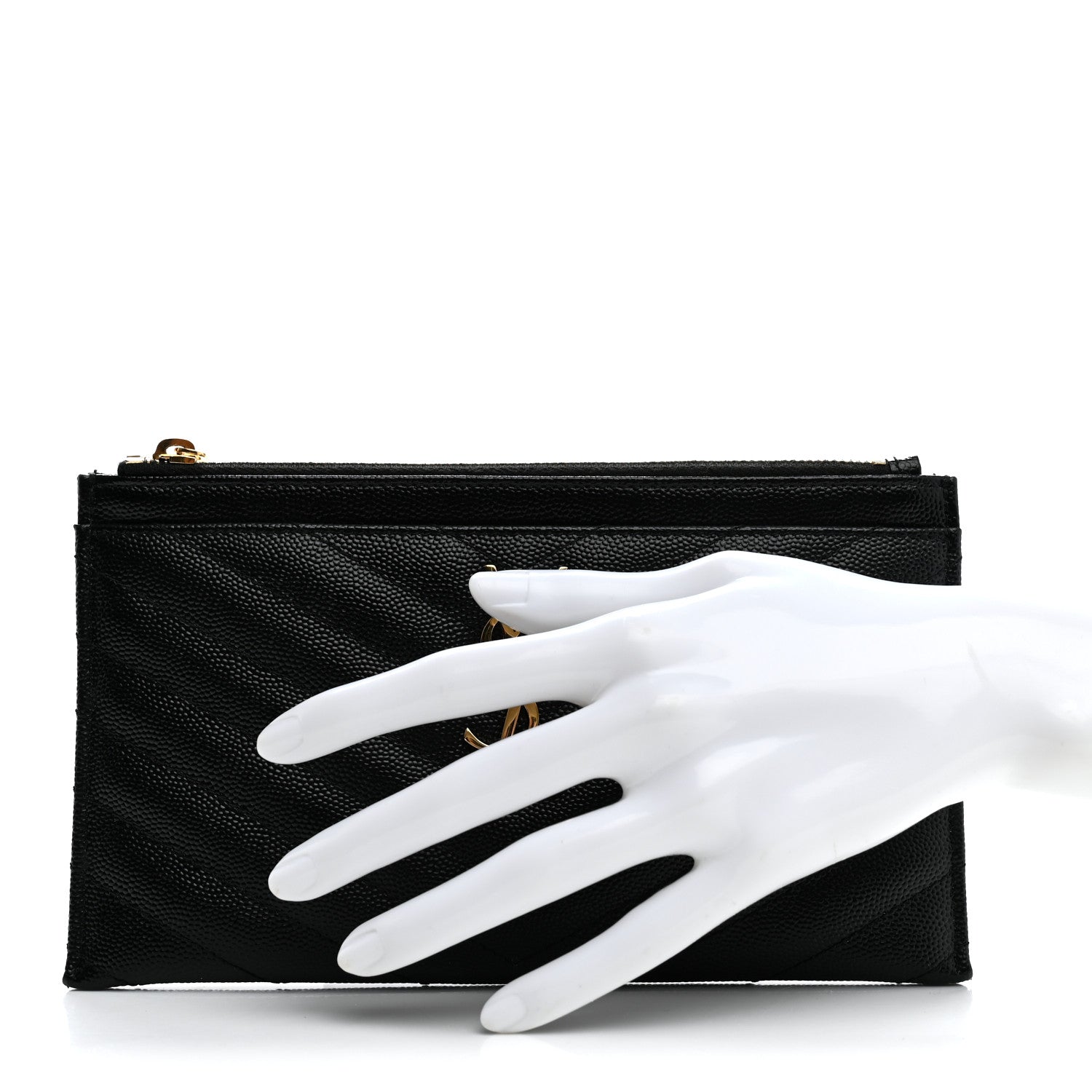 Saint Laurent Grain De Poudre Chevron Monogram Bill Pouch Black 2 of 8
