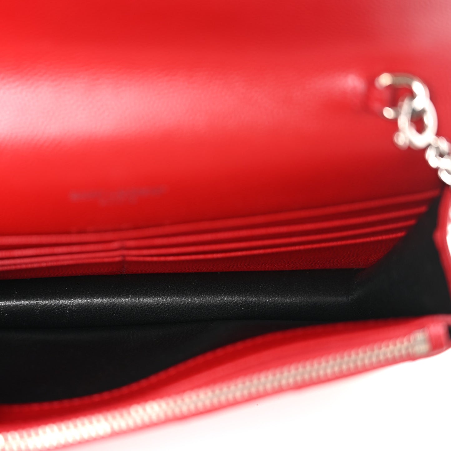 Grain De Poudre Matelasse Chevron Monogram Envelope Chain Wallet New Red