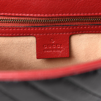 Gucci Vintage Effect Calfskin Matelasse Diagonal Small Torchon GG Marmont Top Handle Shoulder Bag Black Romantic Cherry 6 of 10