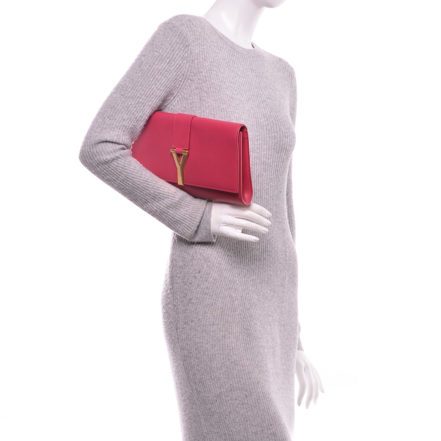 Saint Laurent Calfskin Classic Y Ligne Clutch Fuchsia 2 of 7