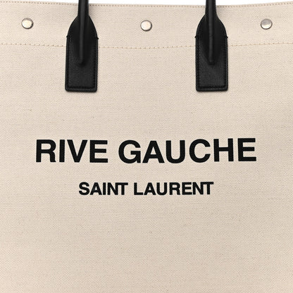 Saint Laurent Linen Calfskin Rive Gauche North South Tote White Black 8 of 12