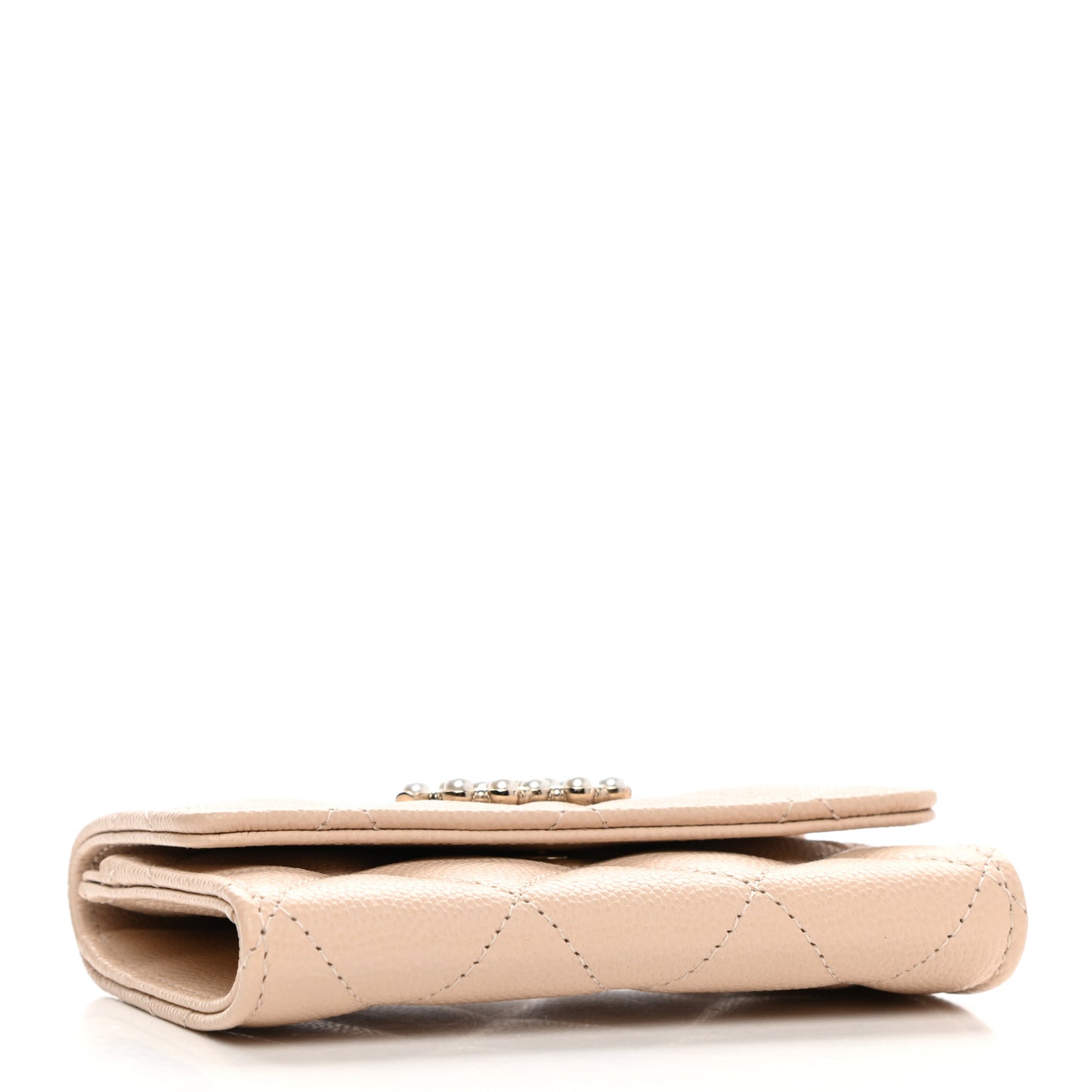 Caviar Pearl Quilted Coco Candy Flap Card Holder Beige