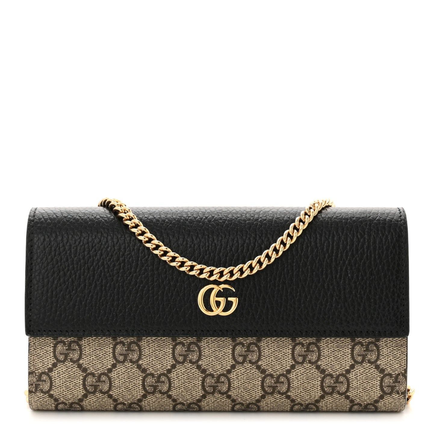 Dollar Calfskin GG Supreme Monogram Petite GG Marmont Wallet Chain Bag Black Beige Ebony