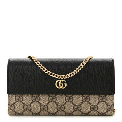 Gucci Dollar Calfskin GG Supreme Monogram Petite GG Marmont Wallet Chain Bag Black Beige Ebony 1 of 12