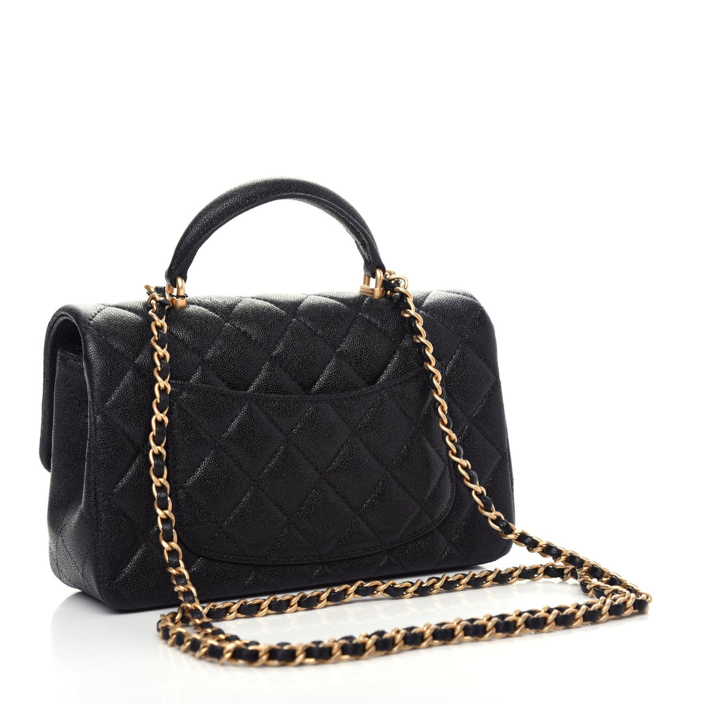 Caviar Quilted Mini Top Handle Rectangular Flap Black