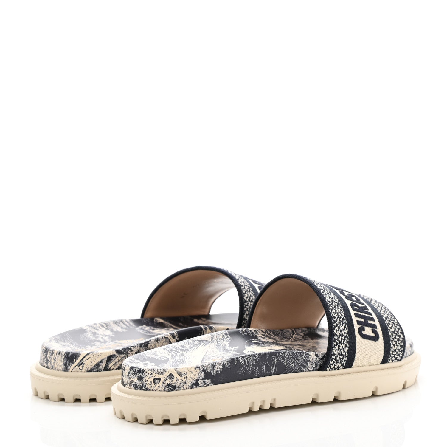 Christian Dior Canvas Toile de Jouy Embroidered Dway 10mm Slide Sandals 37 Deep Blue 4 of 9