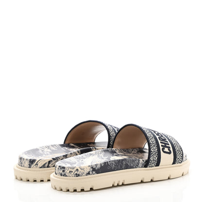 Christian Dior Canvas Toile de Jouy Embroidered Dway 10mm Slide Sandals 37 Deep Blue 4 of 9