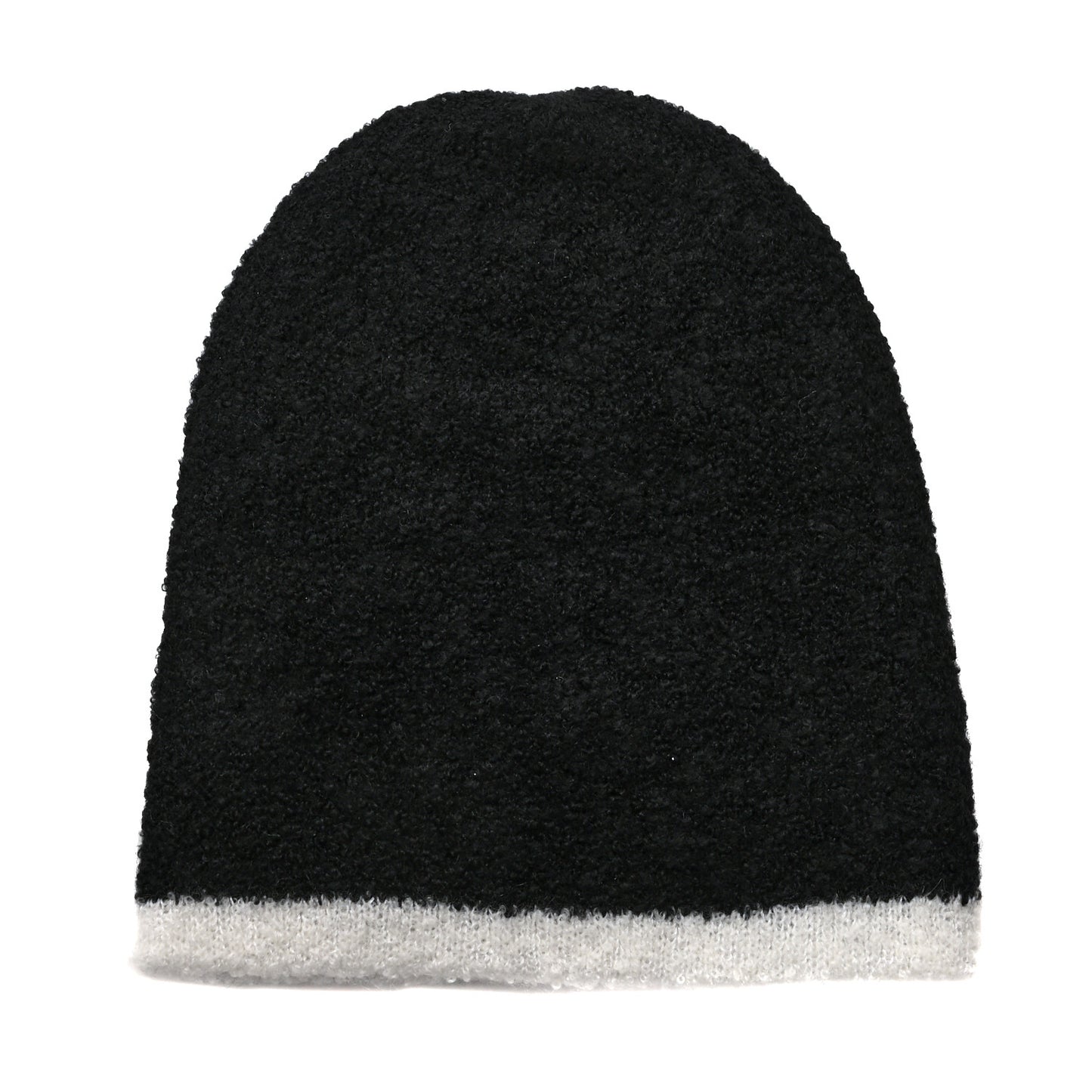 Cashmere Silk CC Beanie Hat Black White