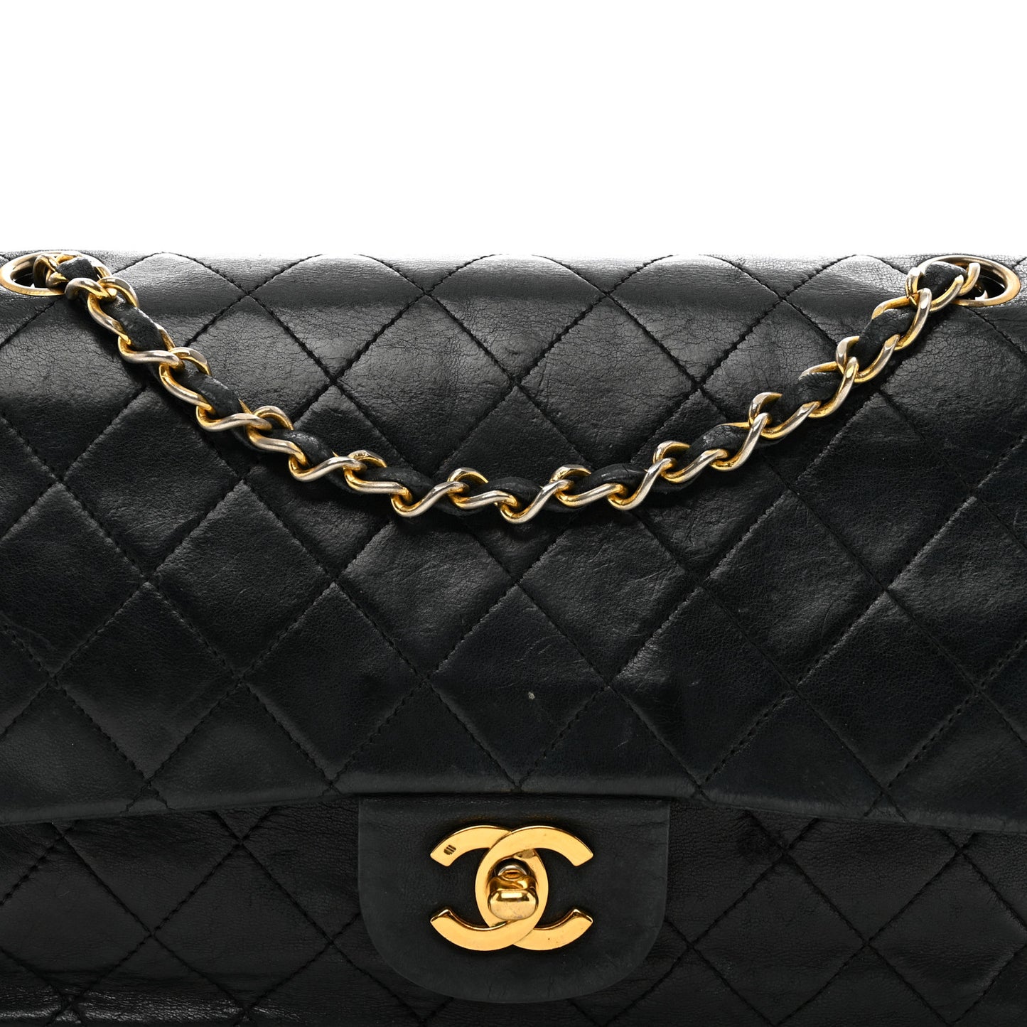 Lambskin Quilted Medium Double Flap Black