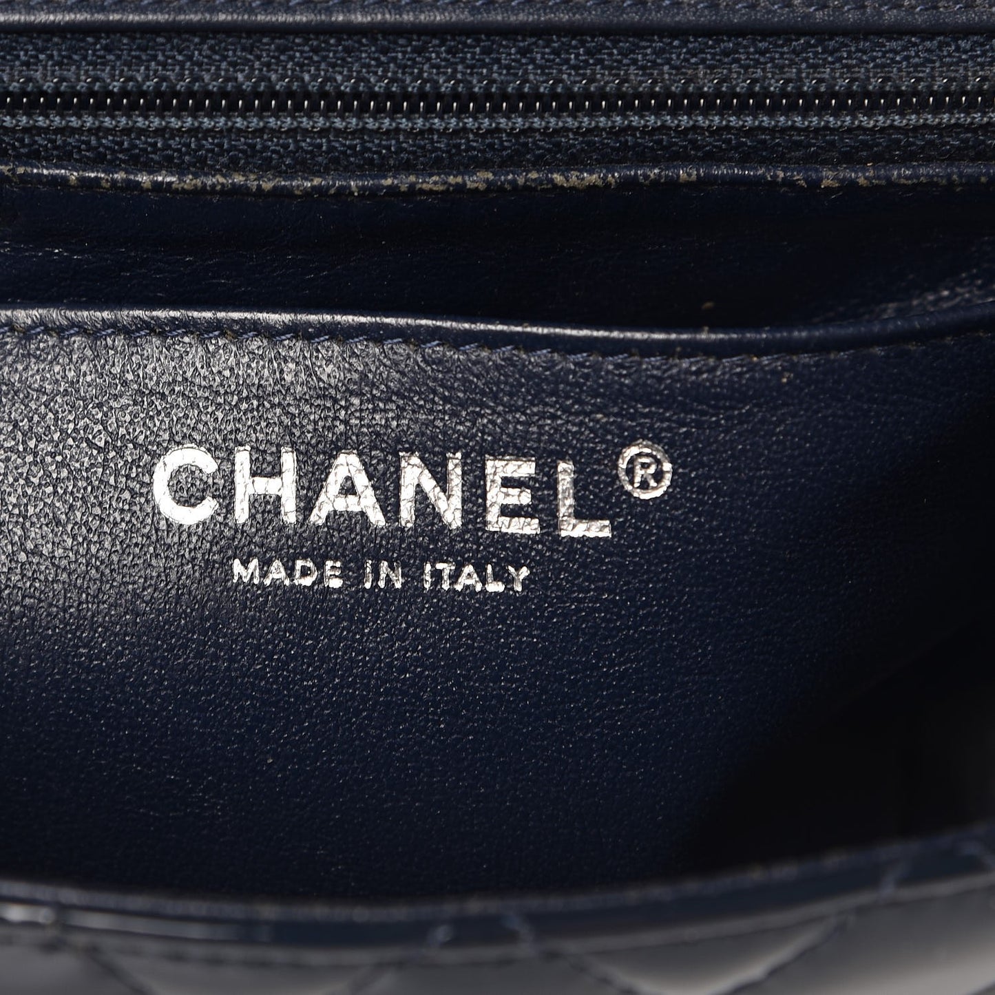 Patent Quilted Mini Square Flap Navy Blue