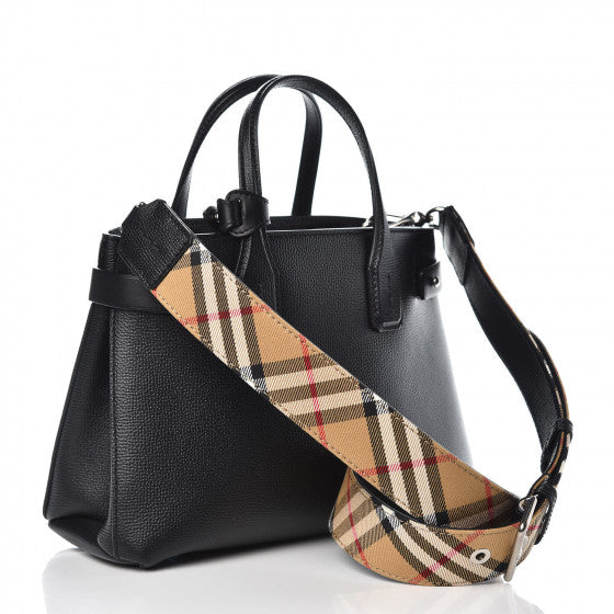 Grainy Calfskin House Check Small Banner Tote Black
