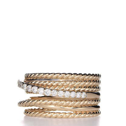 David Yurman 18K Yellow Gold Diamond 11mm Wide Crossover Ring 54 6.75 3 of 5