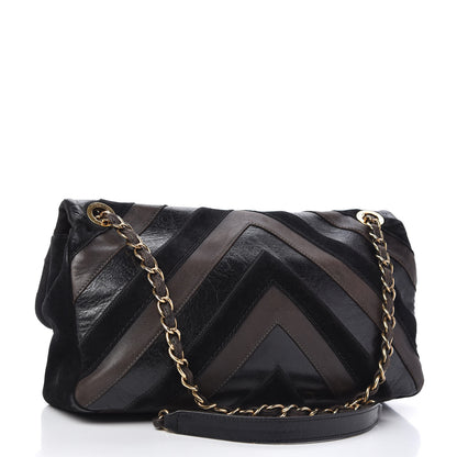 Chanel Suede Lambskin Glazed Calfskin Lady Vintage Chevron Flap Black Brown 3 of 10