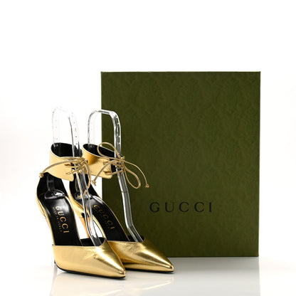 Gucci Soft Nappa Priscilla Ankle Cuff Pumps 41 Gold 10 of 10
