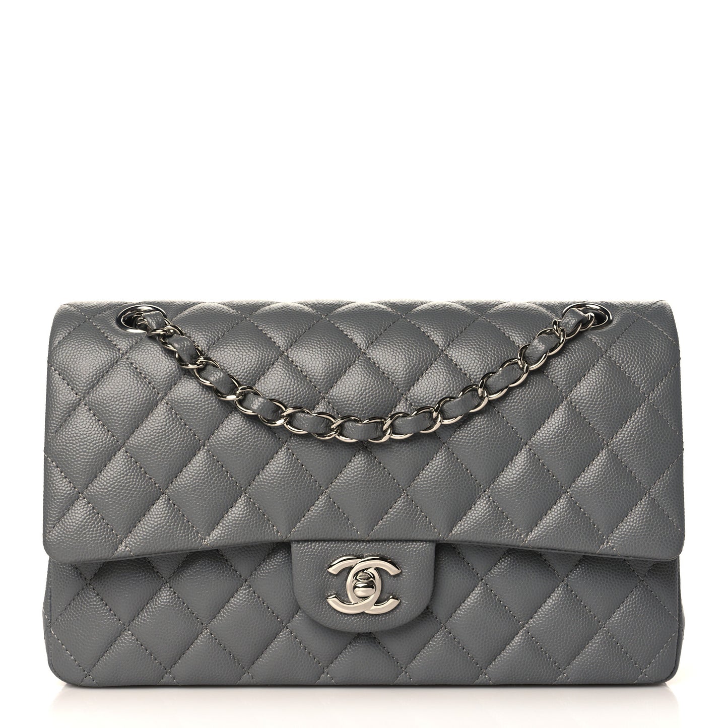 Caviar Quilted Medium Double Flap Dark Grey