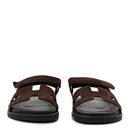 Hermes Suede Goatskin Womens Chypre Sandals 39 Marron Ebene 3 of 10