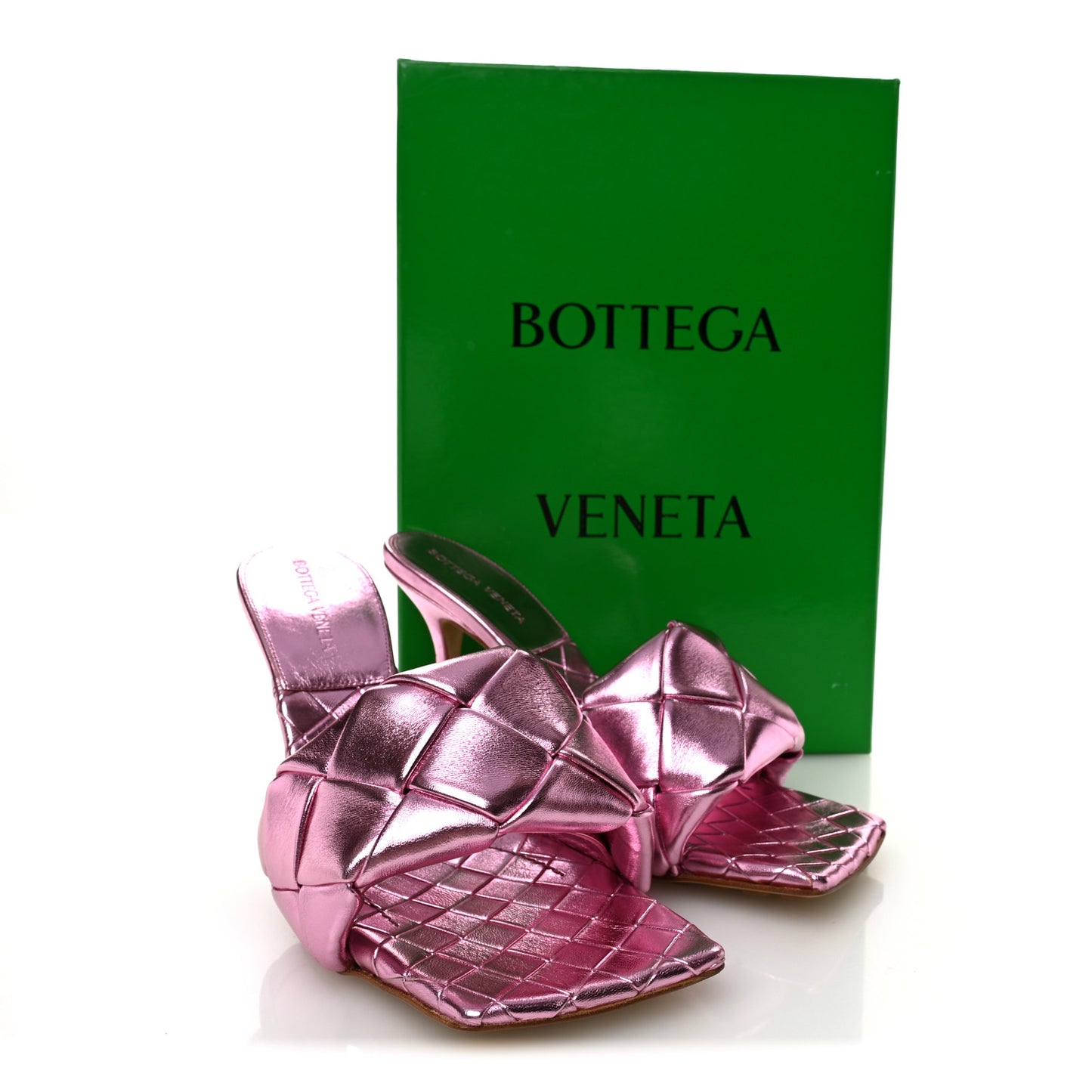 Metallic Nappa Maxi Intrecciato Lido 90mm Mule Sandals 39 Azalea