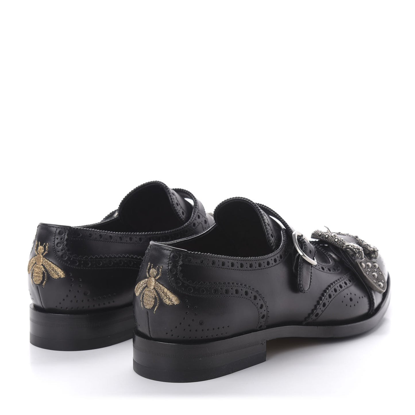 Calfskin Bee Embroidered Mens Queercore Brogue Wingtip Monk Strap Loafers 9 Black