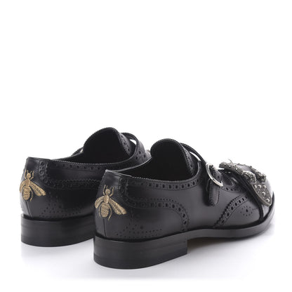 Gucci Calfskin Bee Embroidered Mens Queercore Brogue Wingtip Monk Strap Loafers 9 Black 4 of 13