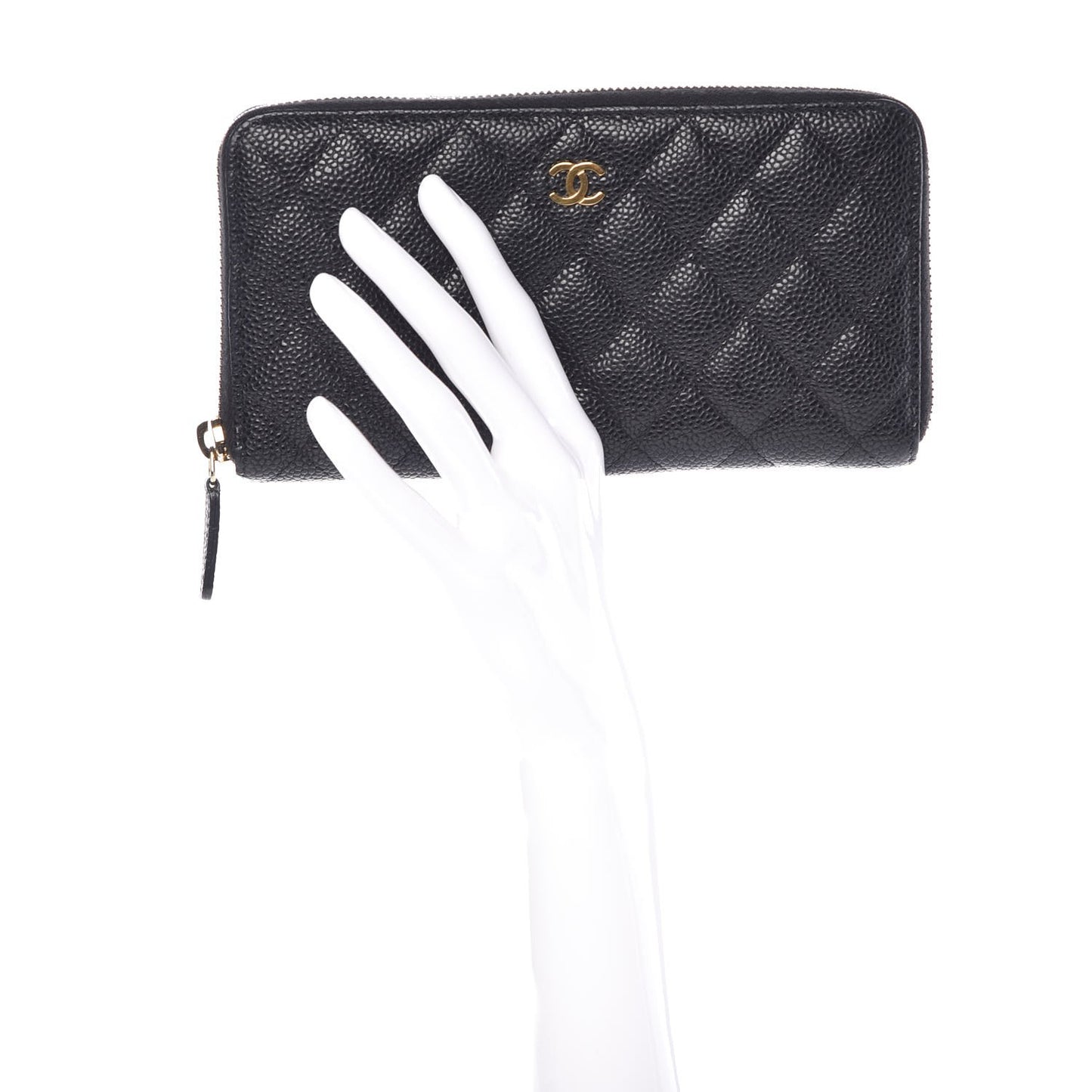 Caviar Quilted Large Gusset Zip Around Wallet Black
