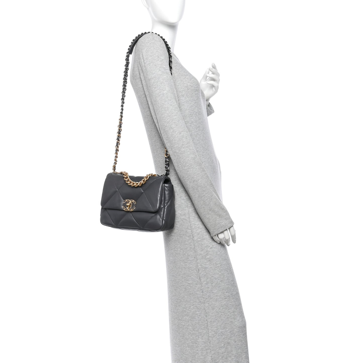 Lambskin Quilted Medium Chanel 19 Flap Dark Grey