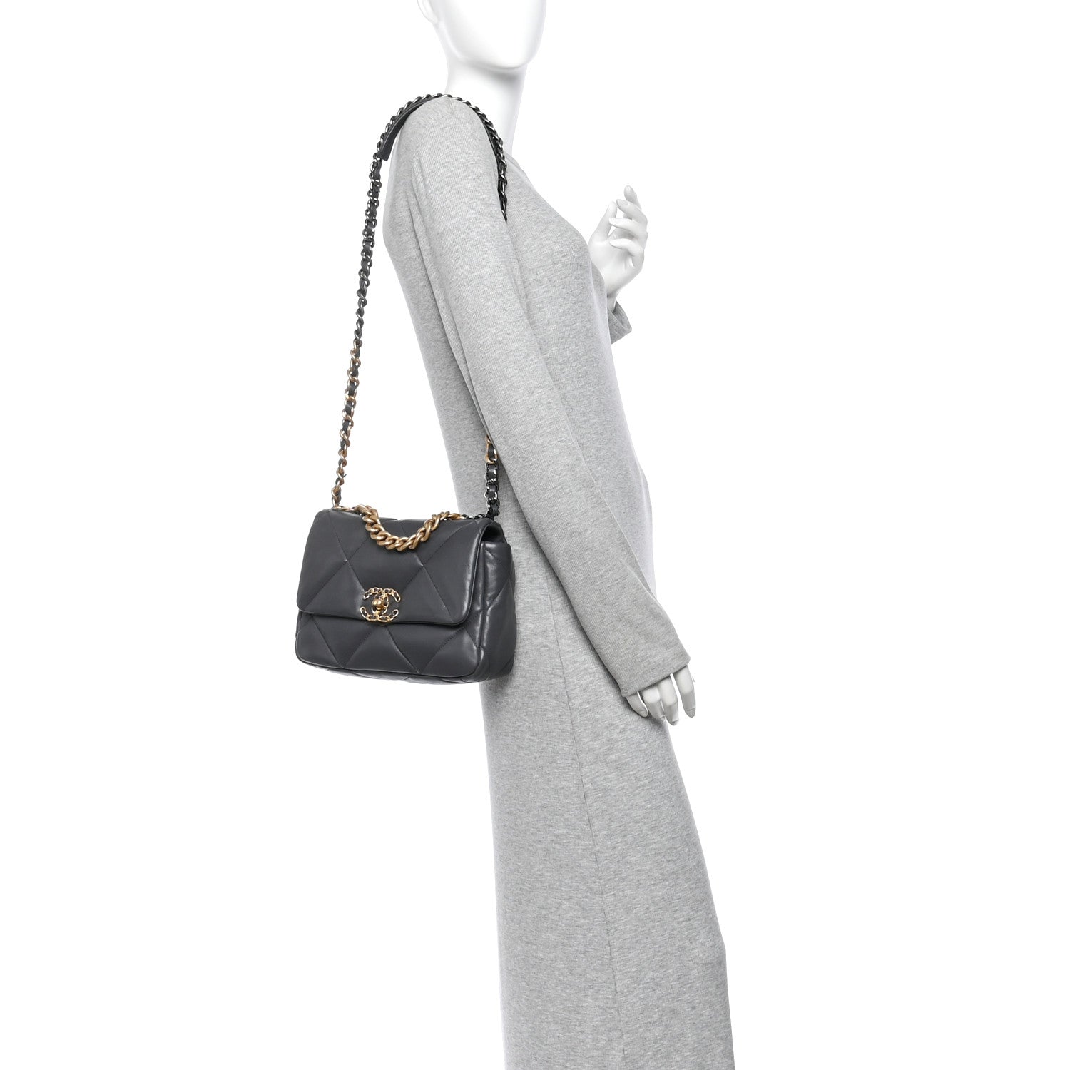 Chanel Lambskin Quilted Medium Chanel 19 Flap Dark Grey 2 of 10