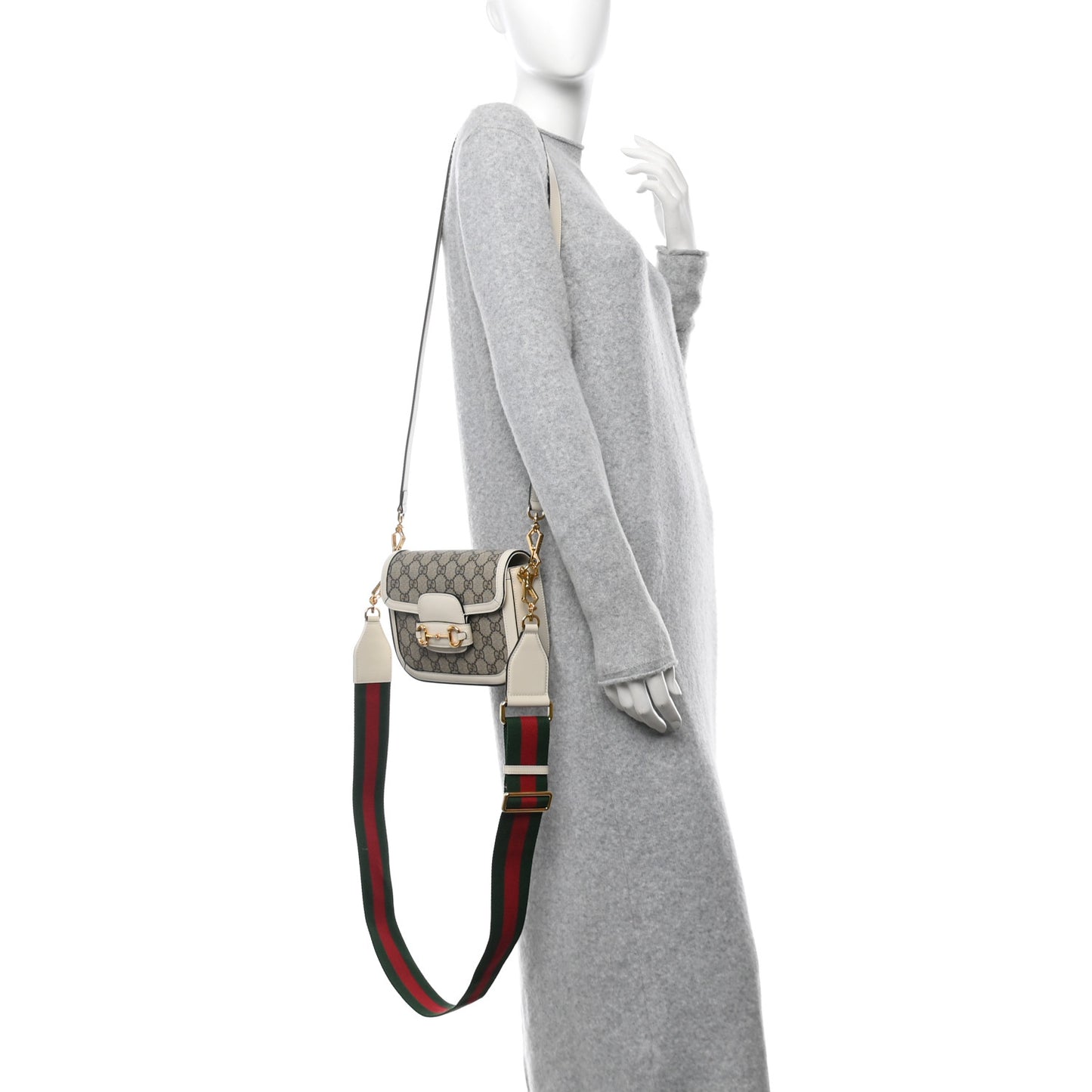 GG Supreme Monogram Web Mini Horsebit 1955 Shoulder Bag Beige Mystic White