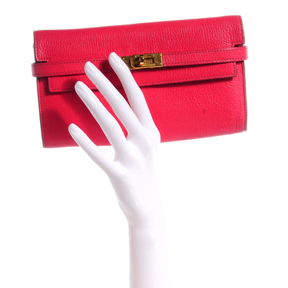Hermes Chevre Mysore Kelly Longue Wallet Rouge Vif 2 of 11