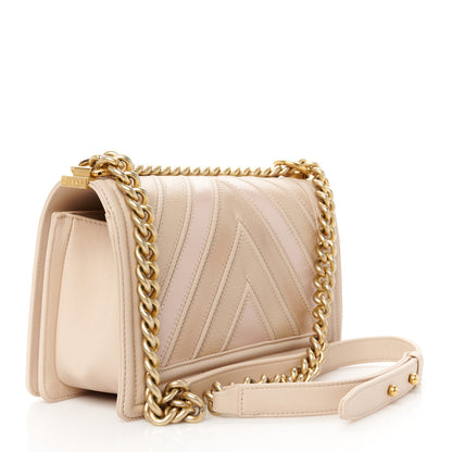 Chanel Caviar Suede Calfskin Chevron Medium Boy Flap Beige 4 of 13