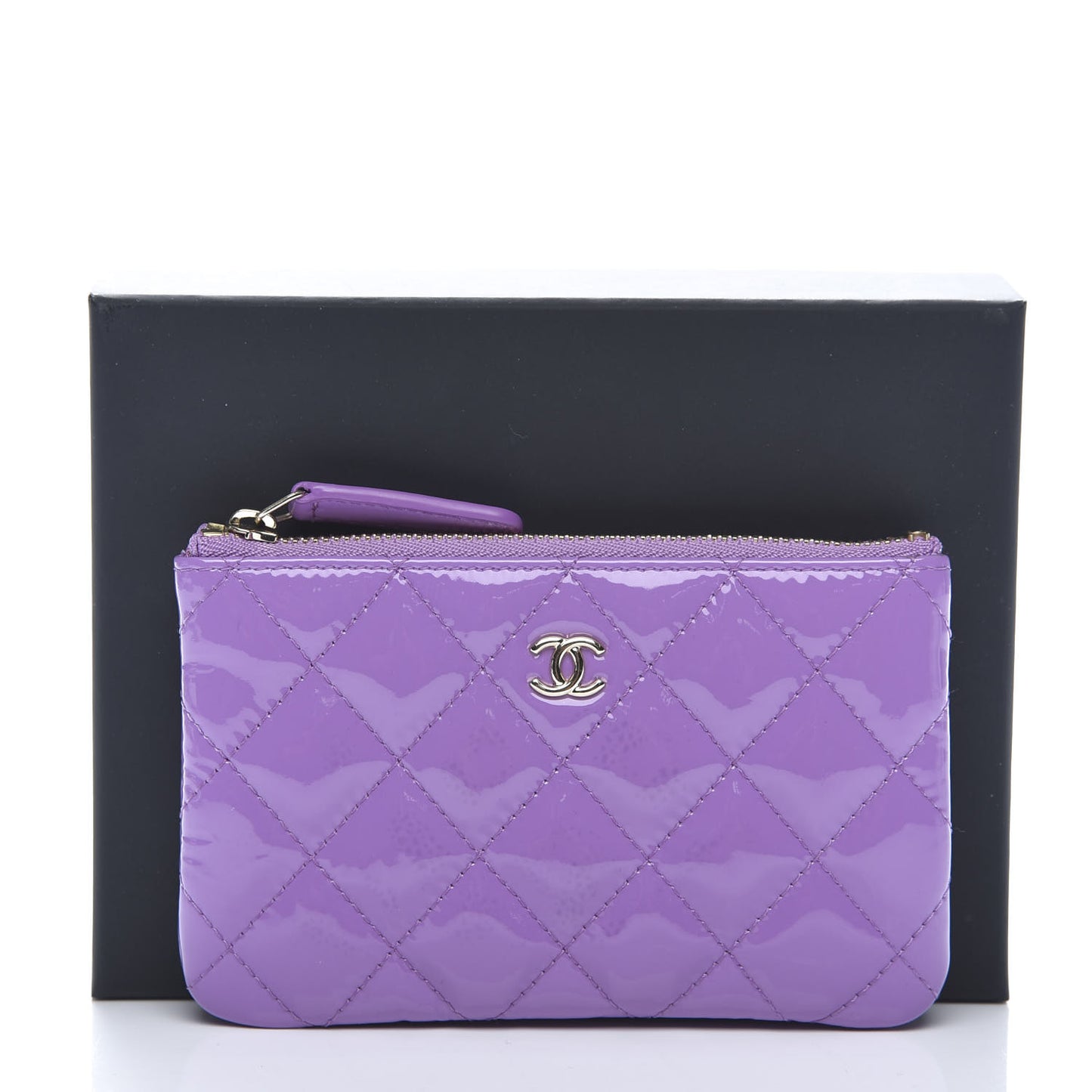 Patent Quilted Small Cosmetic Case Purple