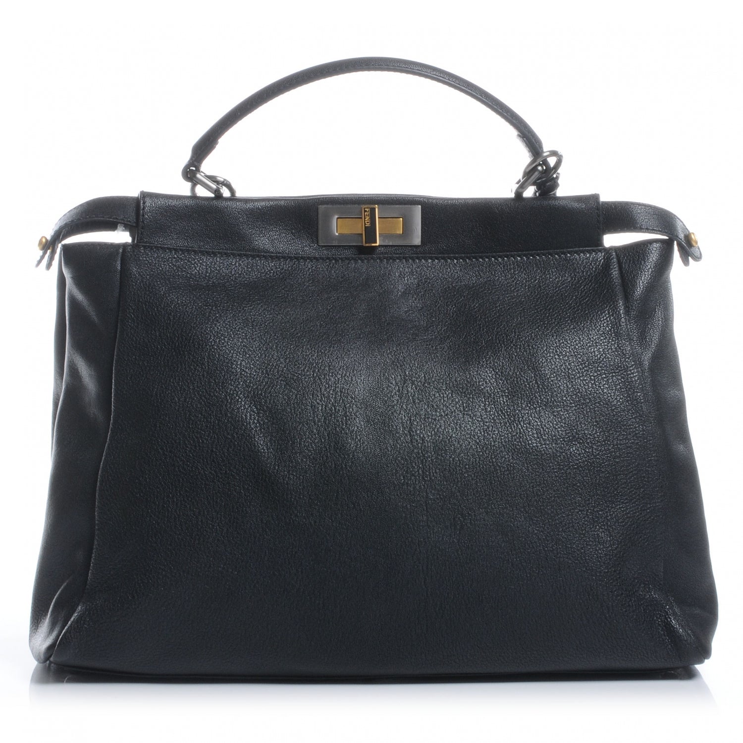 Fendi Goatskin Zucca Large Peekaboo Iconic Satchel Black Tobacco 1 of 9
