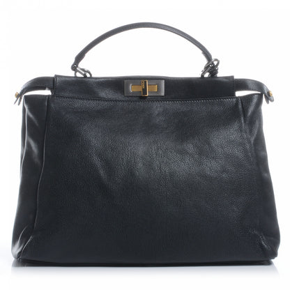 Fendi Goatskin Zucca Large Peekaboo Iconic Satchel Black Tobacco 1 of 9