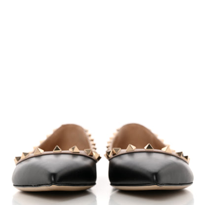 Valentino Garavani Calfskin Nappa Rockstud Ballerina Flats 37.5 Black Poudre 2 of 14