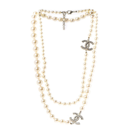 Chanel Graduated Pearl Crystal CC Long Necklace Light Gold 3 of 8