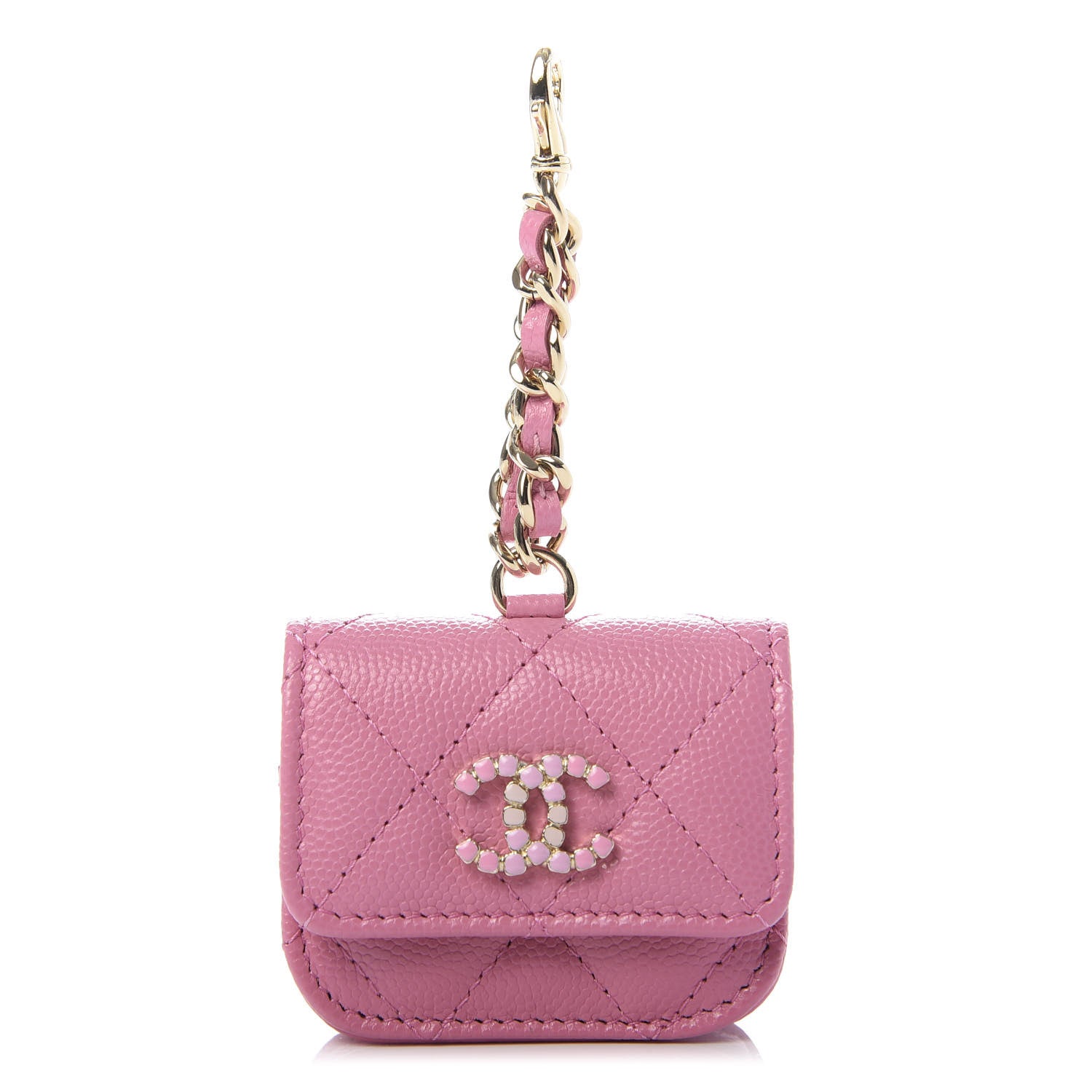 Chanel Caviar Quilted Crystal CC Airpods Pro Case Pink 1 of 6