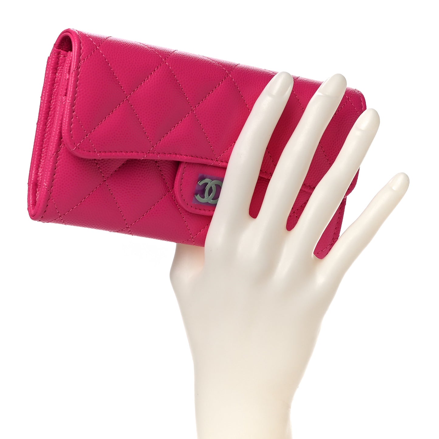 Caviar Quilted Medium Flap Wallet Dark Pink