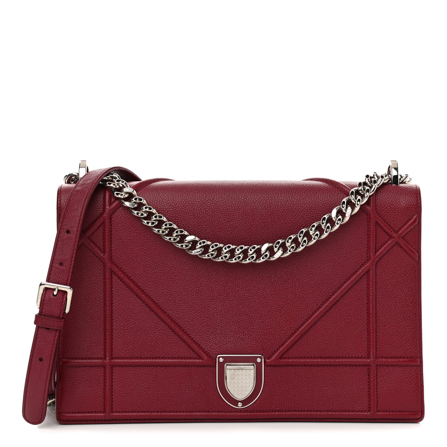 Christian Dior Grained Calfskin Large Diorama Flap Bag Burgundy 1 of 11