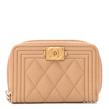 Chanel Caviar Quilted Boy Zip Around Coin Purse Wallet Beige 1 of 7