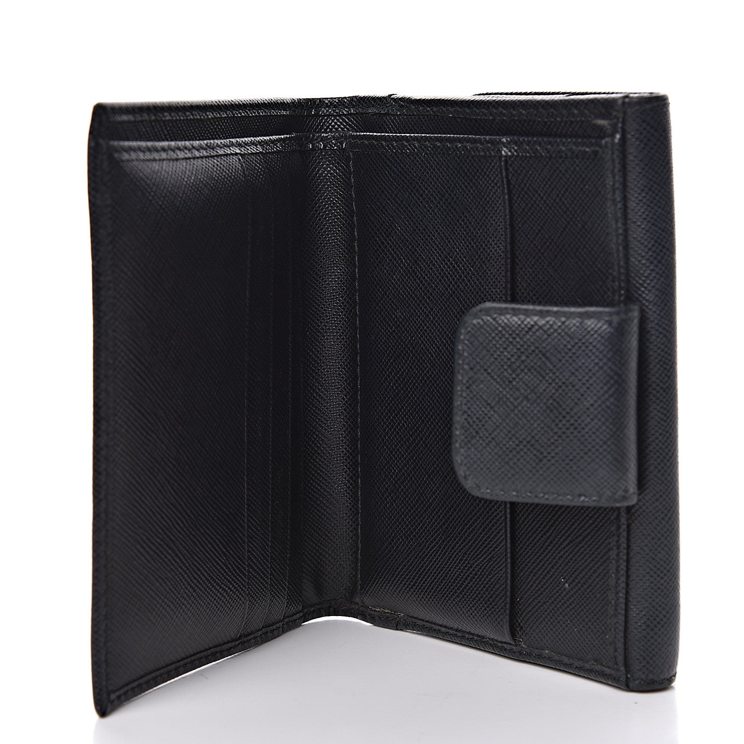 Prada Saffiano Metal French Flap Compact Wallet Black 5 of 7
