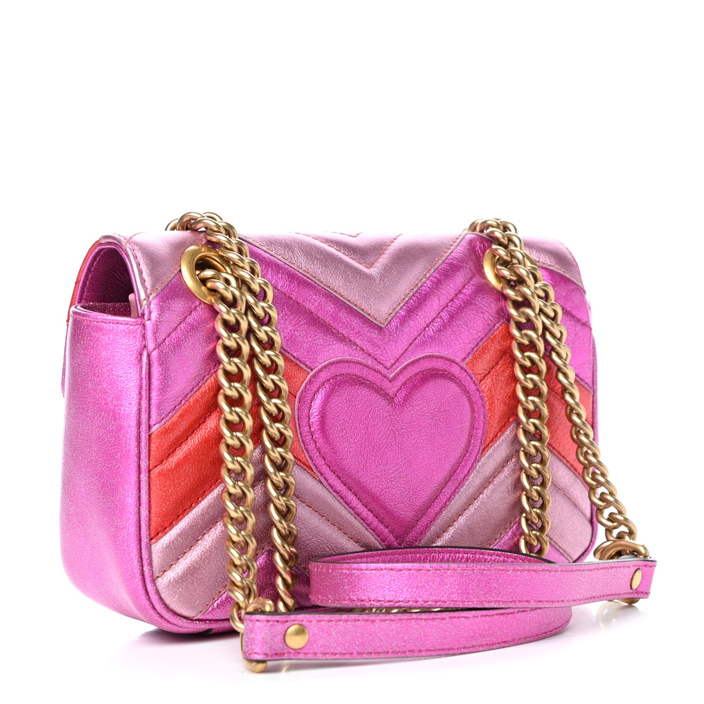 Metallic Calfskin Matelasse Mini GG Marmont Shoulder Bag Fuchsia