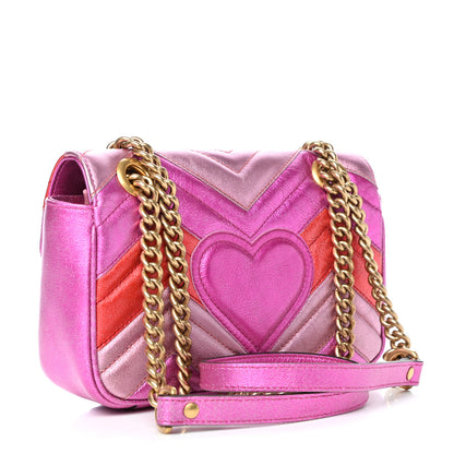 Gucci Metallic Calfskin Matelasse Mini GG Marmont Shoulder Bag Fuchsia 3 of 9