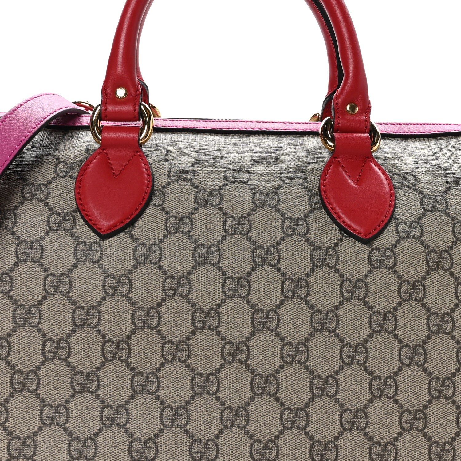 Gucci GG Supreme Monogram Medium Boston Beige Hibiscus Red New Rosette 8 of 13