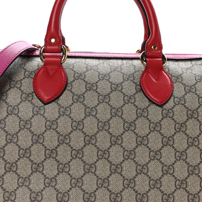 Gucci GG Supreme Monogram Medium Boston Beige Hibiscus Red New Rosette 8 of 13