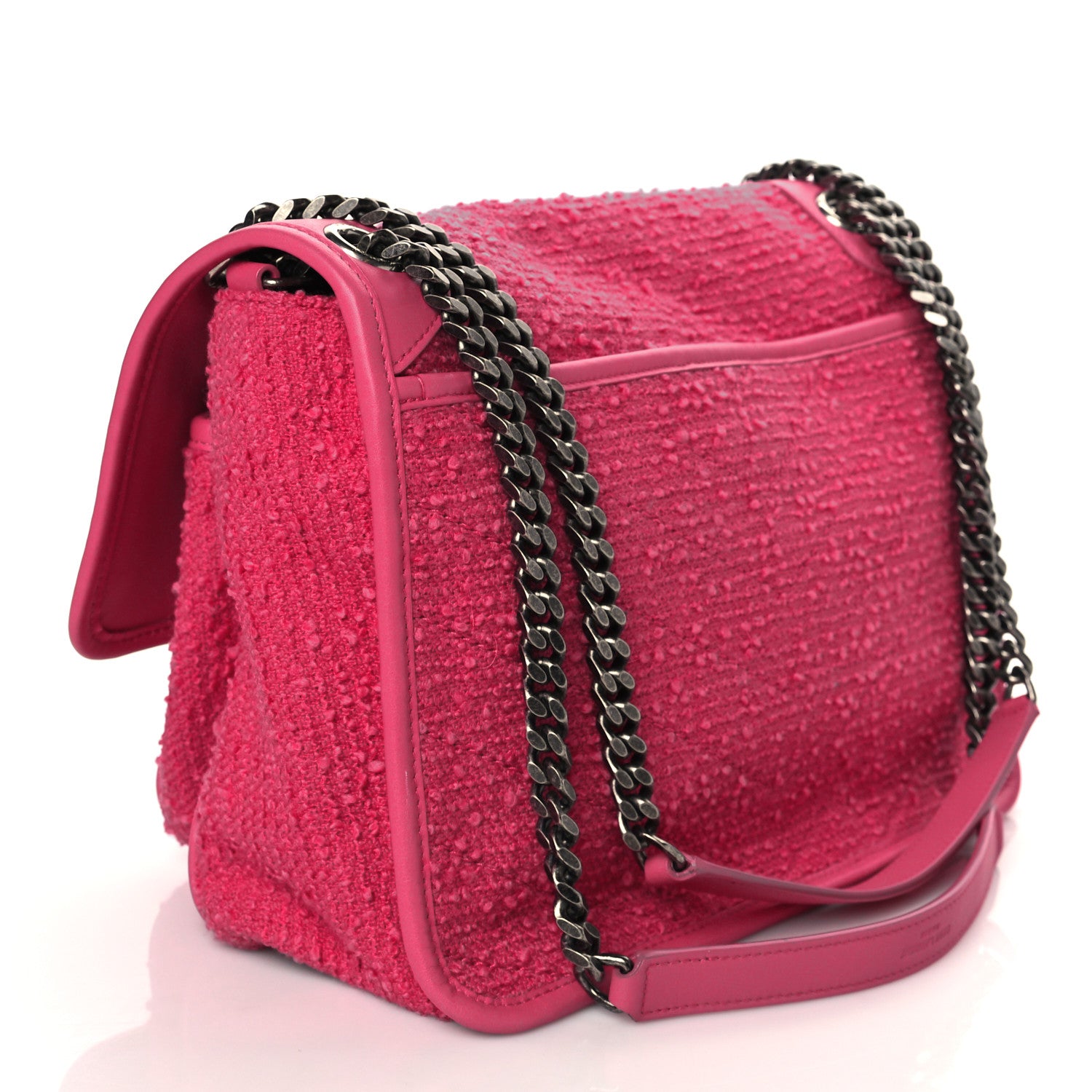 Saint Laurent Tweed Calfskin Matelasse Monogram Medium Niki Chain Satchel Magenta 3 of 9