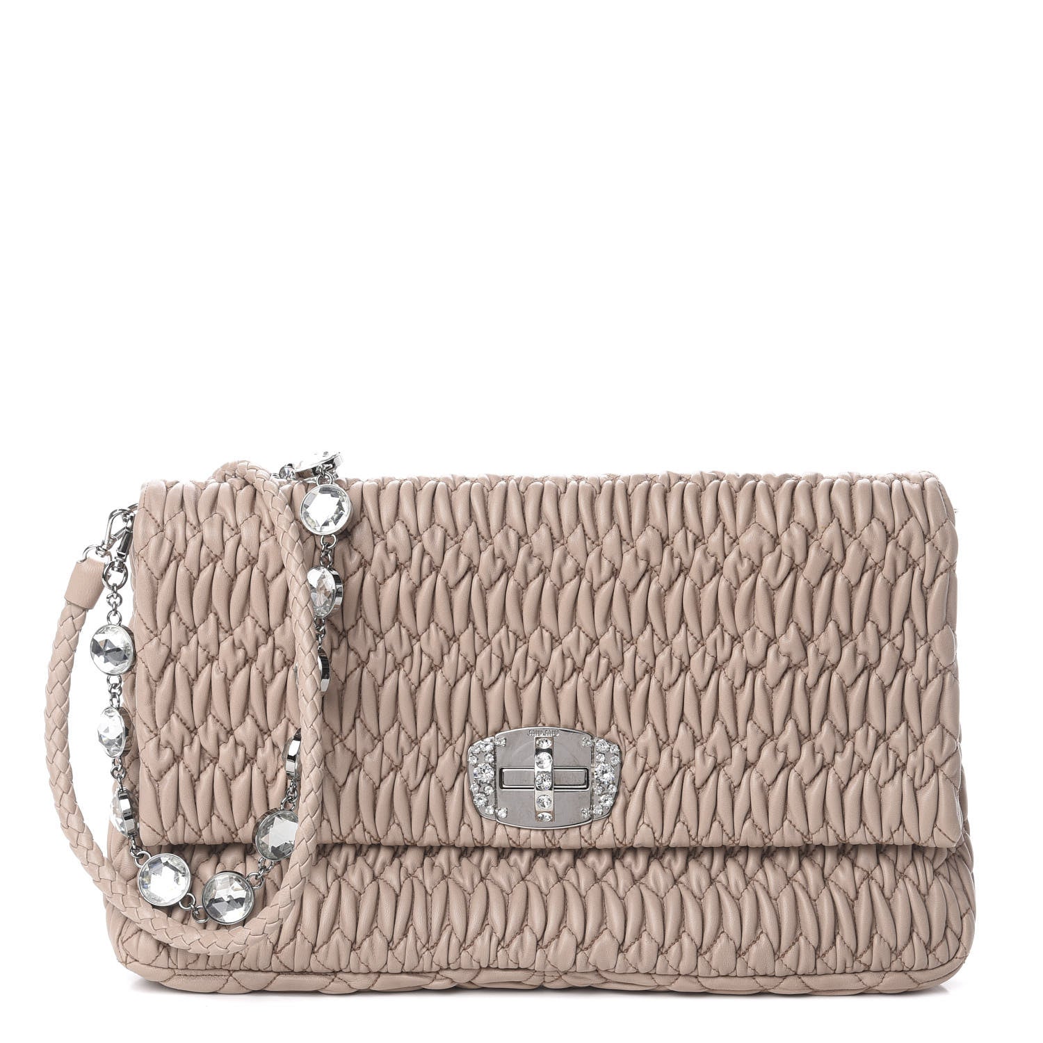 Miu Miu Nappa Matelasse Crystal Flap Clutch Cammeo 1 of 8