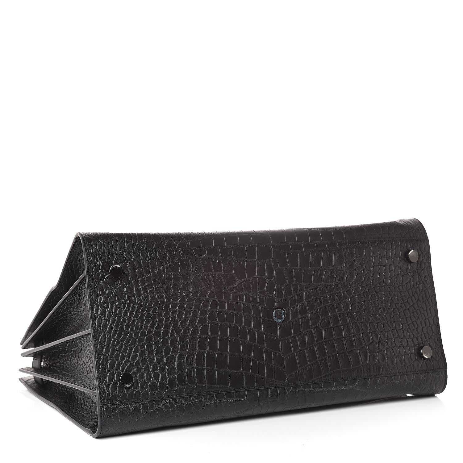 Saint Laurent Calfskin Crocodile Embossed Large Sac De Jour Carryall Black 4 of 11