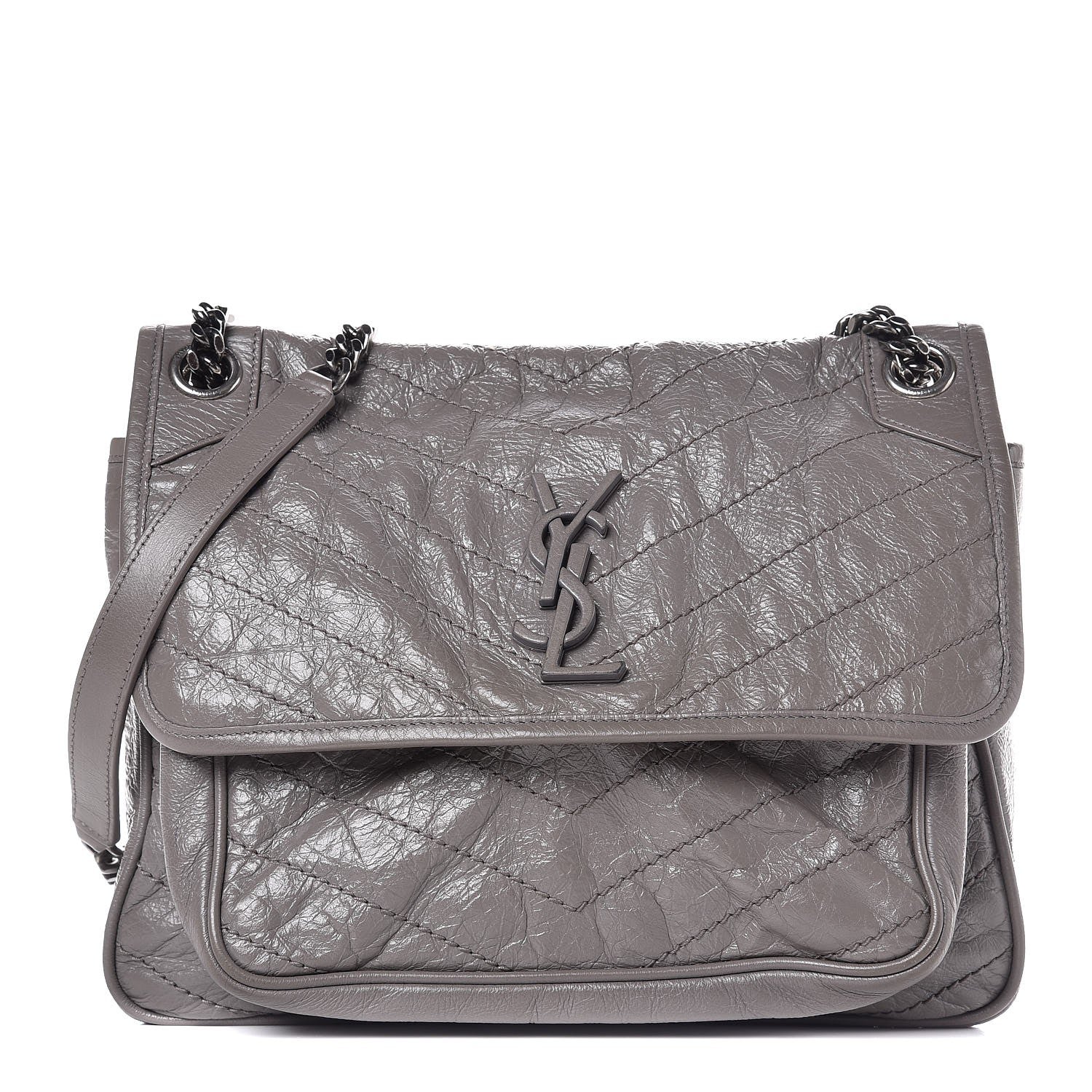 Saint Laurent Crinkled Calfskin Matelasse Monogram Medium Niki Chain Satchel Fog 1 of 10