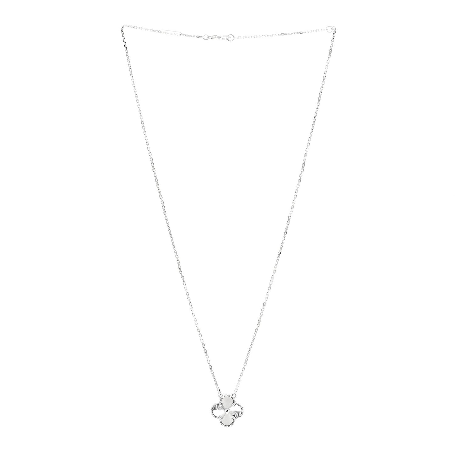 18K White Gold Guilloche Vintage Alhambra Pendant Necklace